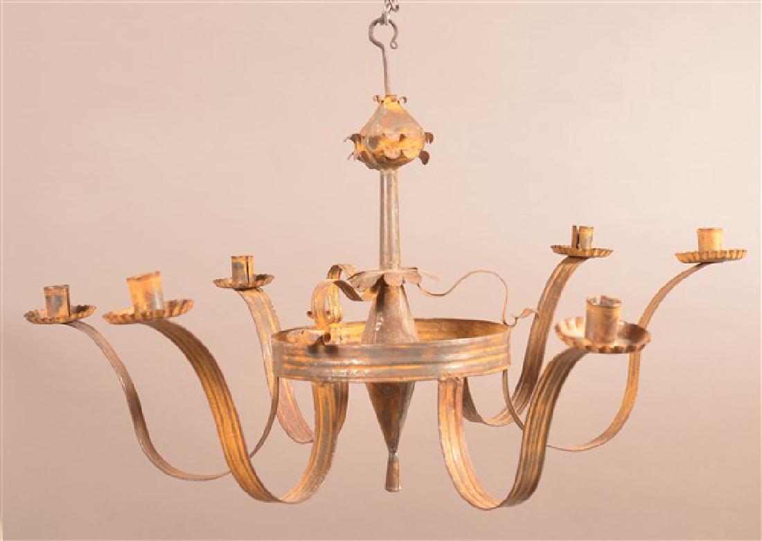 American 19th Century Tin Six Arm Candle Chandelier. (1 of 4)