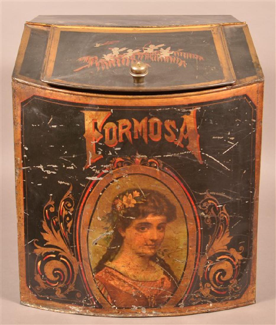 19th Century Country Store "Formosa" Tin Storage Bin. (1 of 5)