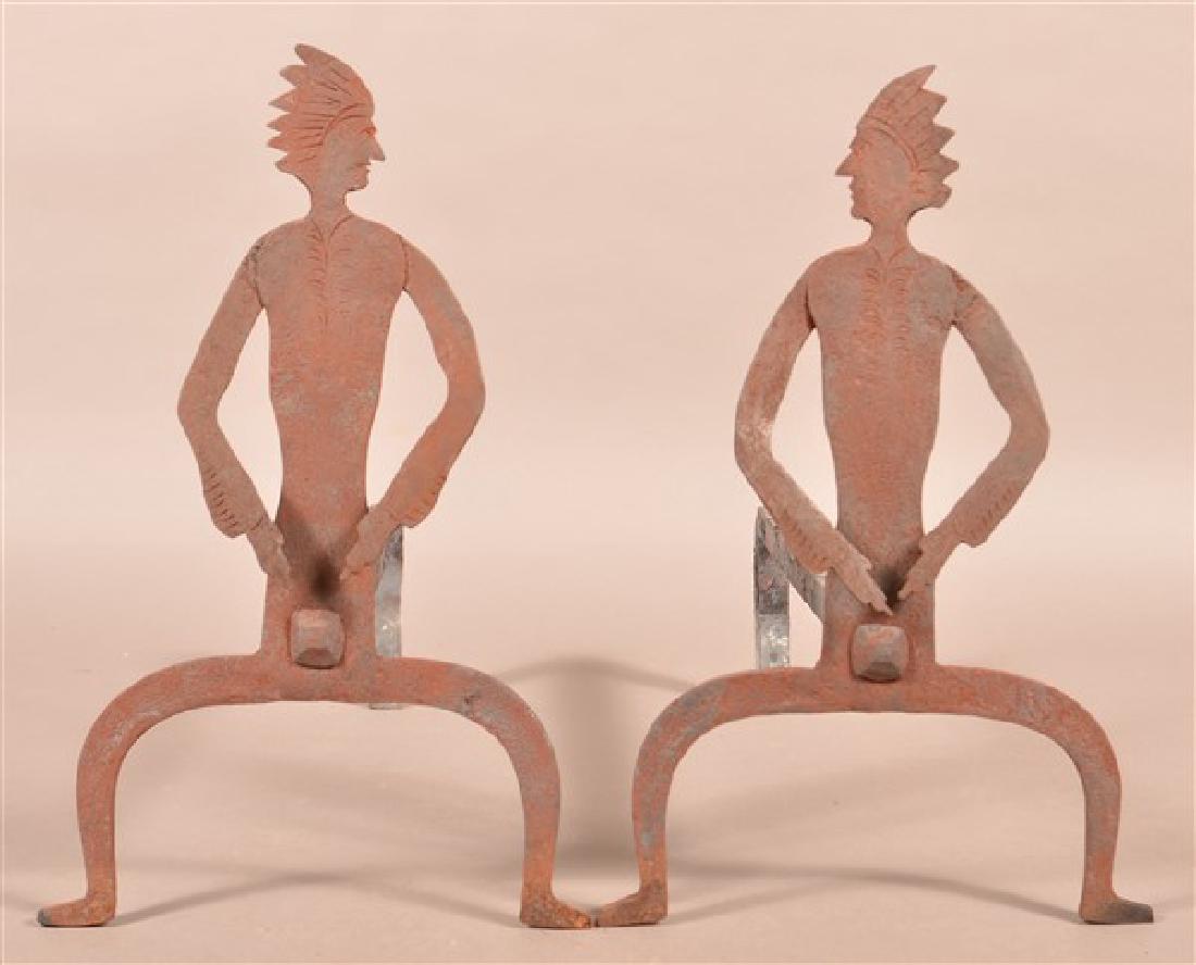 Pair of Wrought Iron American Indian Figural Andirons. (1 of 4)