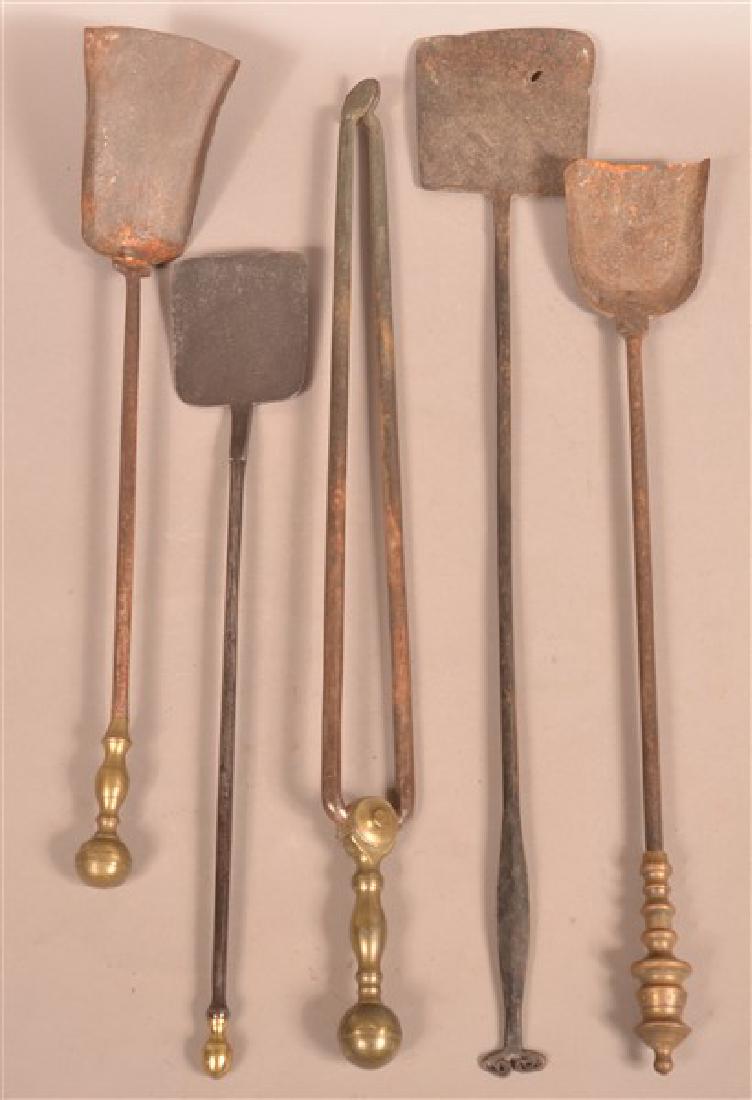 Five Various Brass and Wrought Iron Fireplace Utensils. (1 of 2)