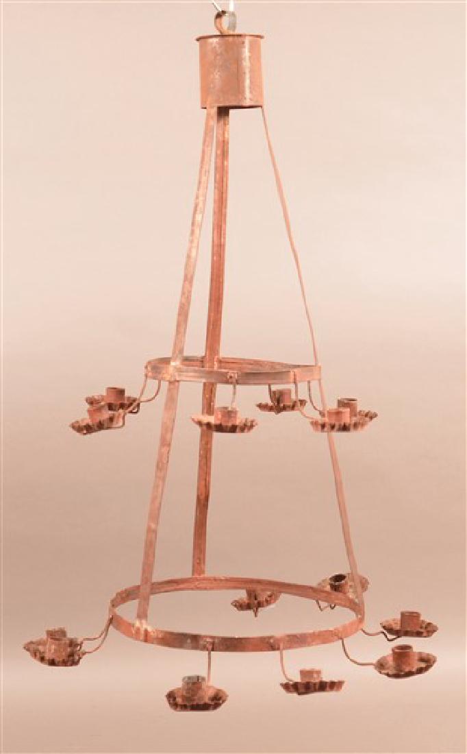 American 19th Century Tin Two Tier Candle Chandelier. (1 of 3)