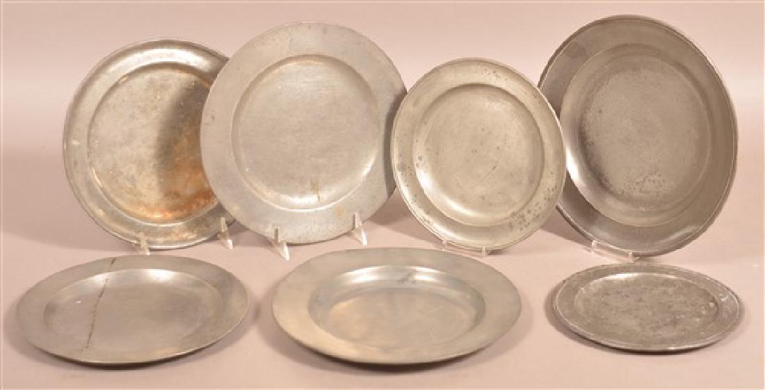Lot of Seven Continental Pewter Plates. (1 of 2)