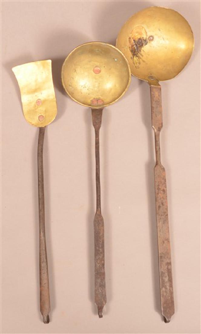 Three 19th Century Wrought Iron and Brass Utensils. (1 of 3)