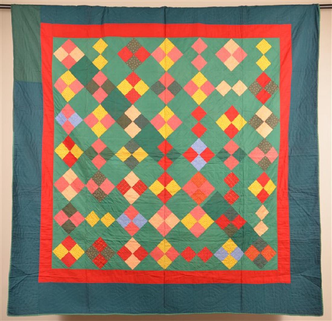 Antique Diamond Block Pattern Patchwork Quilt. (1 of 4)