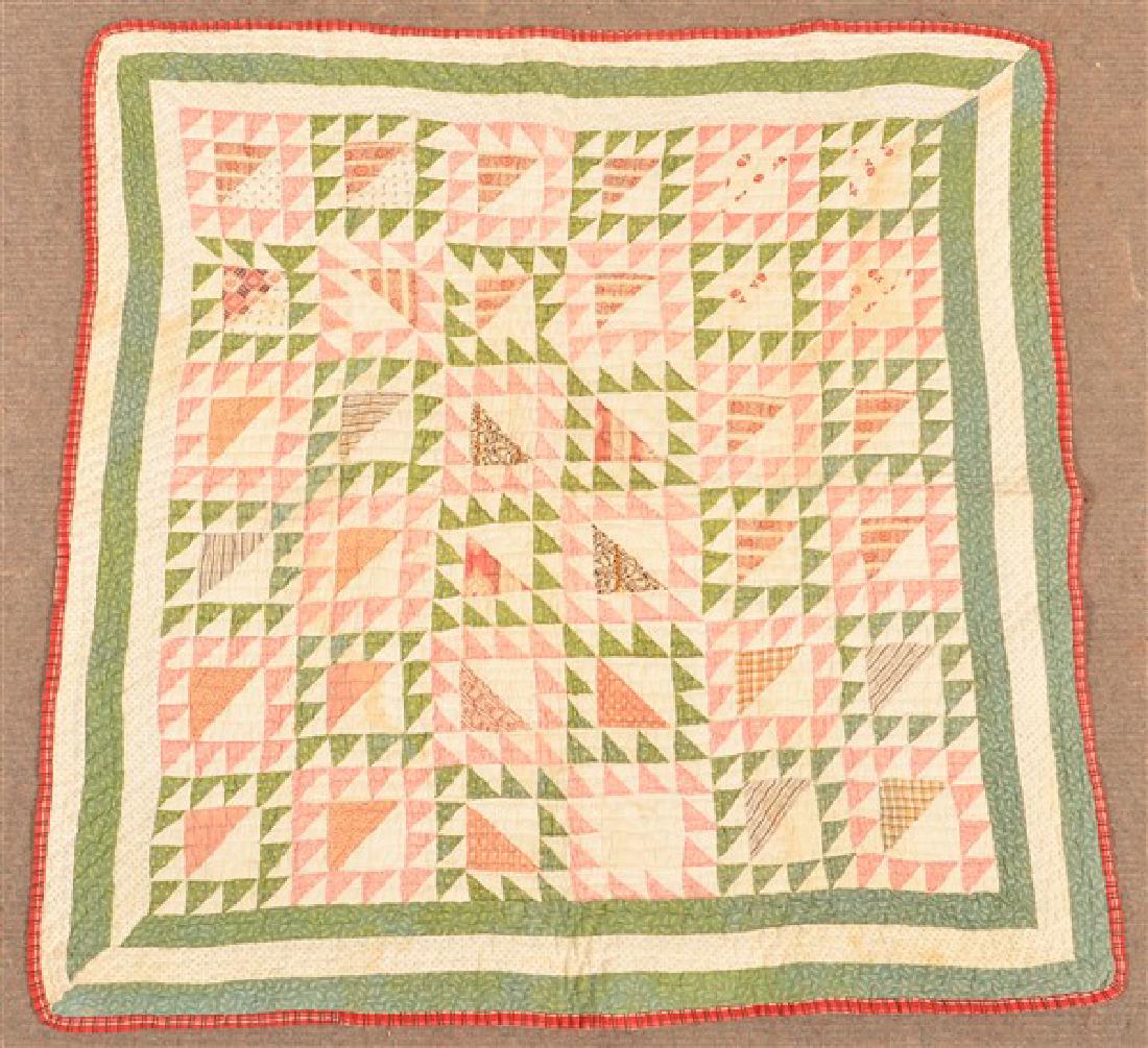 Antique Geometric Pattern Patchwork Crib Quilt. (1 of 4)
