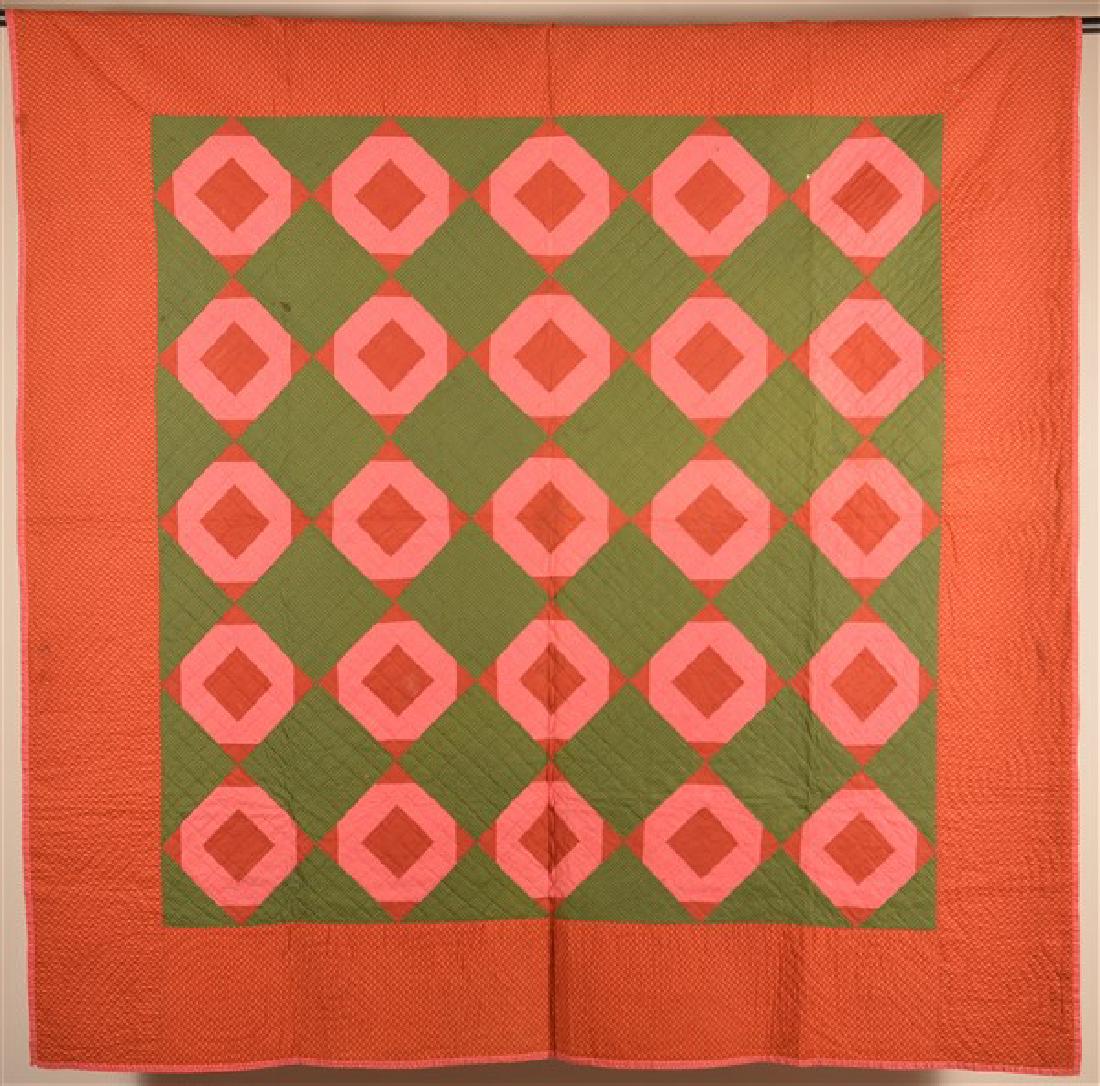 Antique Diamond Block Pattern Patchwork Quilt. (1 of 4)