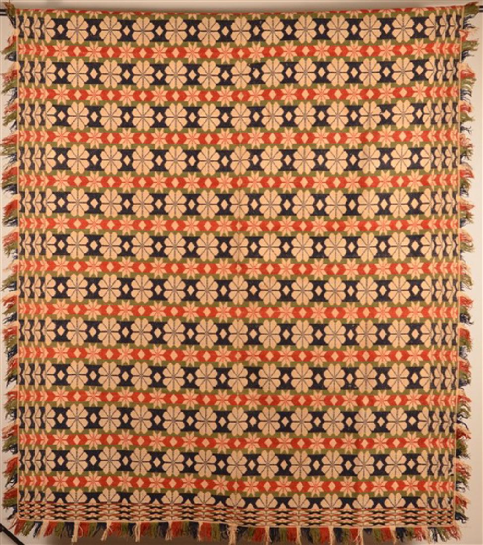 Floral/Geometric Pattern Two Part Overshot Coverlet. (1 of 4)