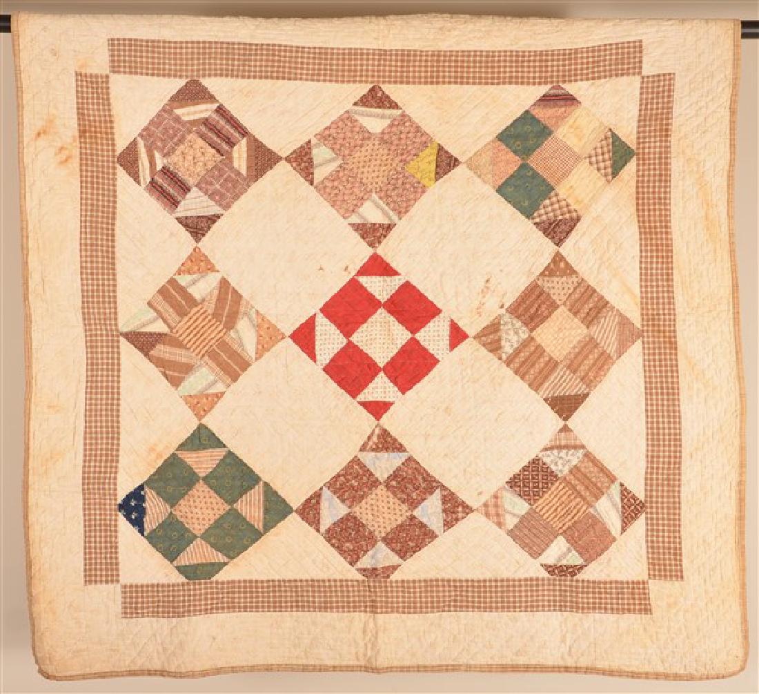 Antique Nine Patch Pattern Patchwork Crib Quilt. (1 of 5)