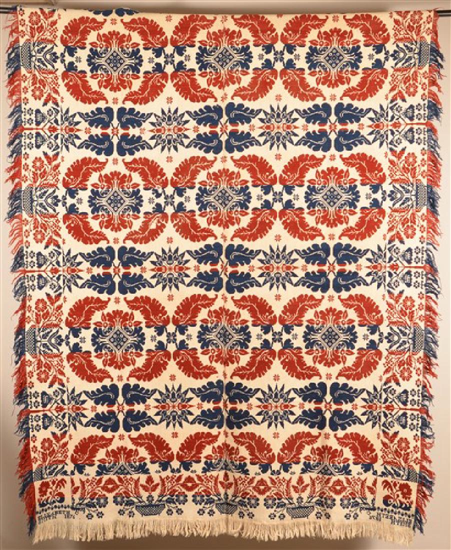 Three Color Two Part Jacquard Coverlet dated 1876. (1 of 6)