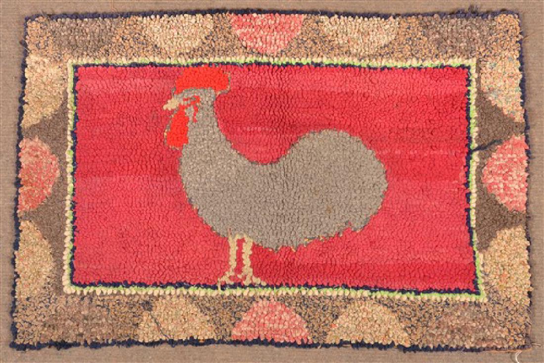 Late 19th/Early 20th Century Rooster Hooked Rug. (1 of 3)