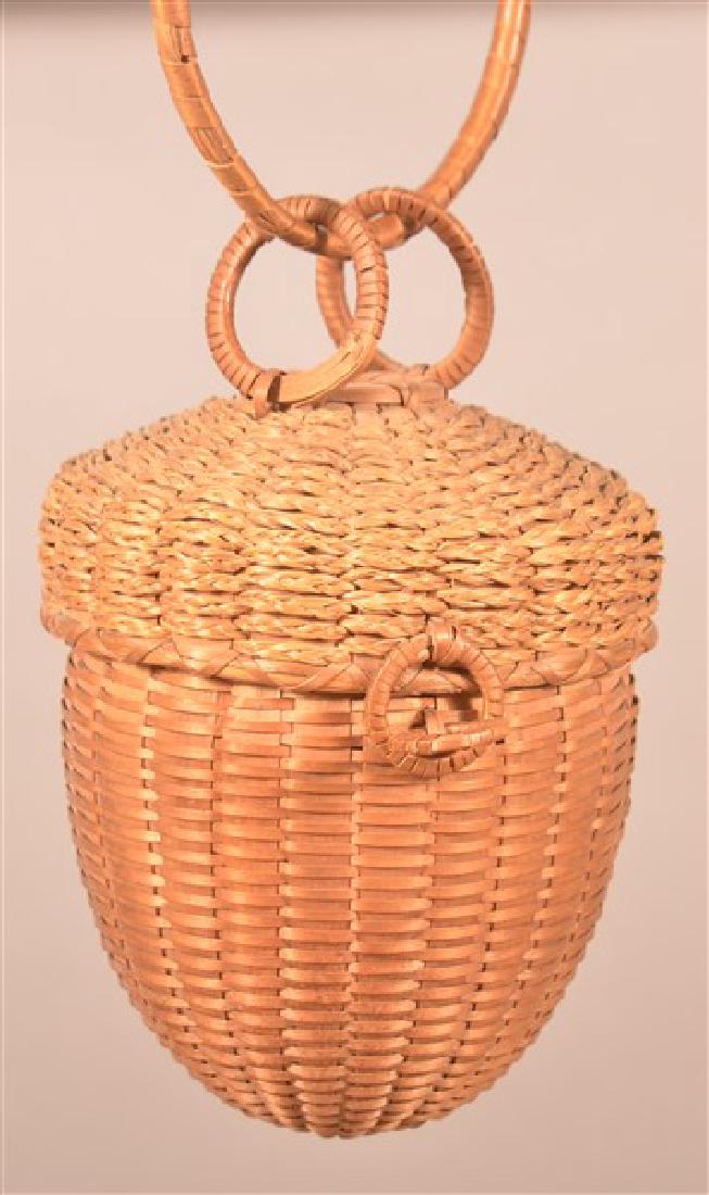 Vintage Acorn Form Woven Ash and Twine String Holder. (1 of 3)