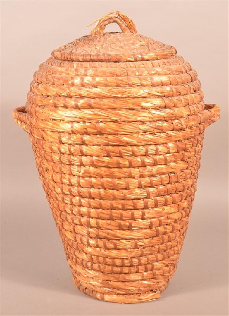 Rye Straw Coil Covered Olla Basket. (1 of 4)
