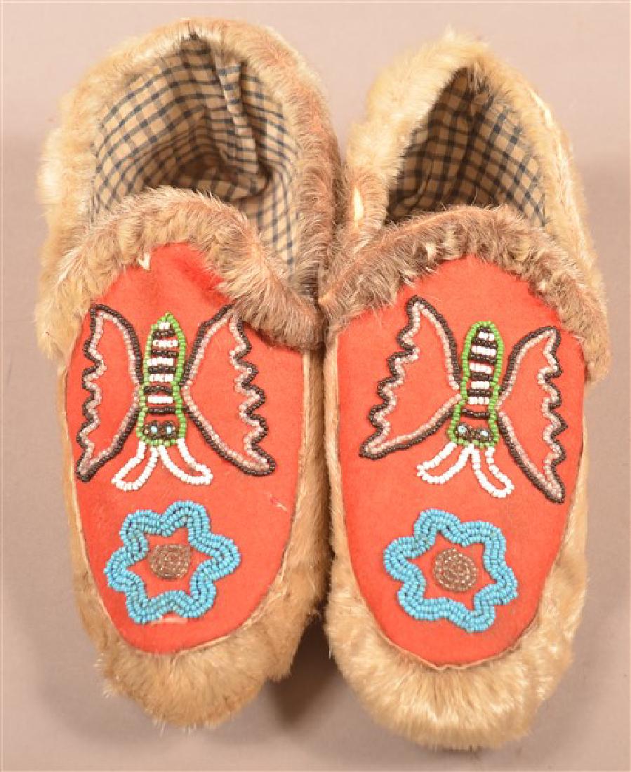 Pair of Vintage Beaded Fur Moccasins. (1 of 5)
