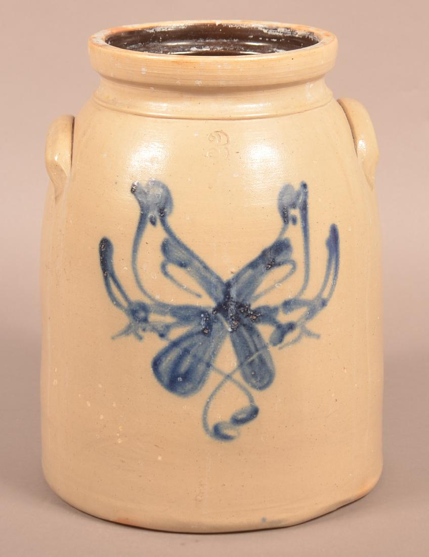 Birds on Branch Cobalt Slip Decorated Stoneware Crock. (1 of 3)