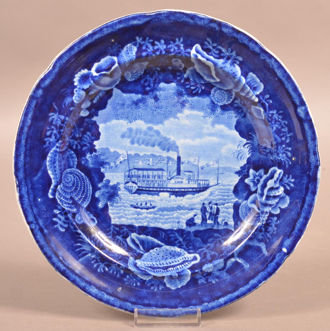 Blue Staffordshire China "Union Line" Paddleboat Plate. (1 of 2)