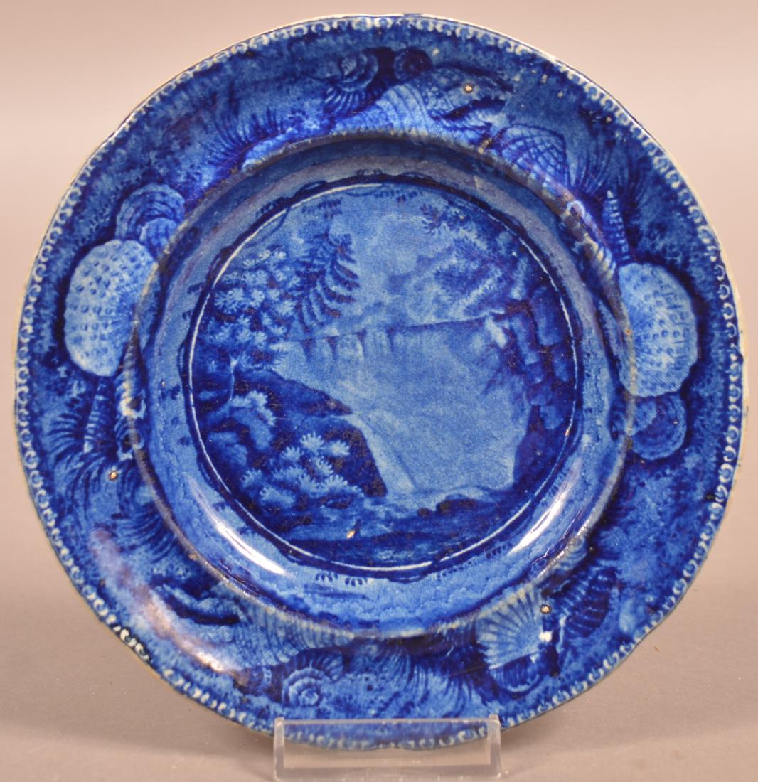 Blue Staffordshire China "View of Trenton Falls" Plate. (1 of 2)