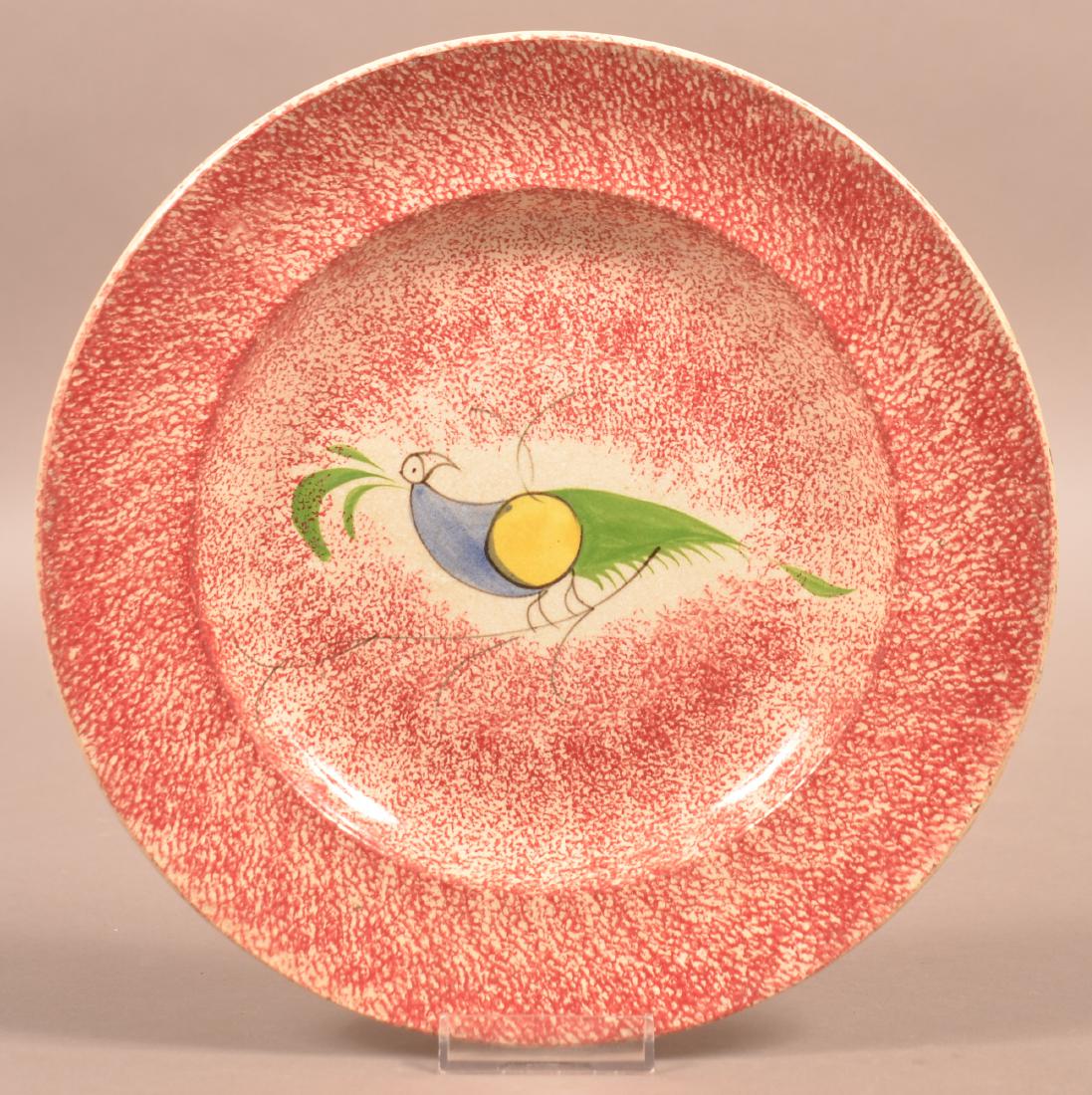 Red Spatter China Peafowl Pattern Plate. (1 of 2)