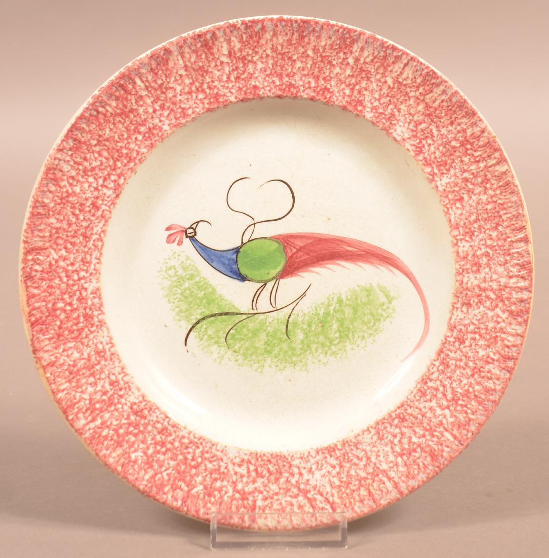 Red Spatter China Peafowl Pattern Plate. (1 of 2)