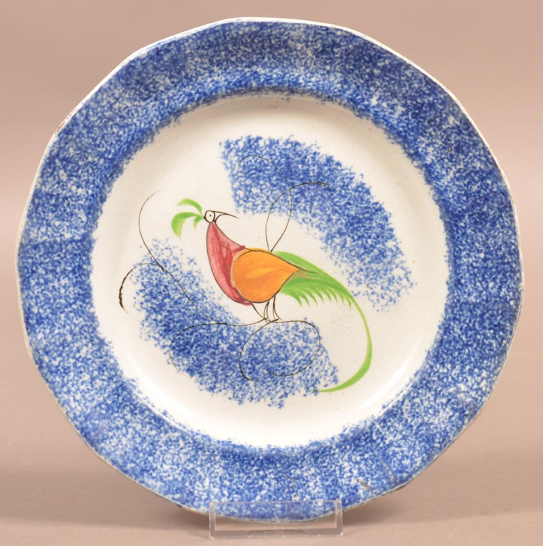 Blue Spatter China Peafowl Pattern Plate. (1 of 2)