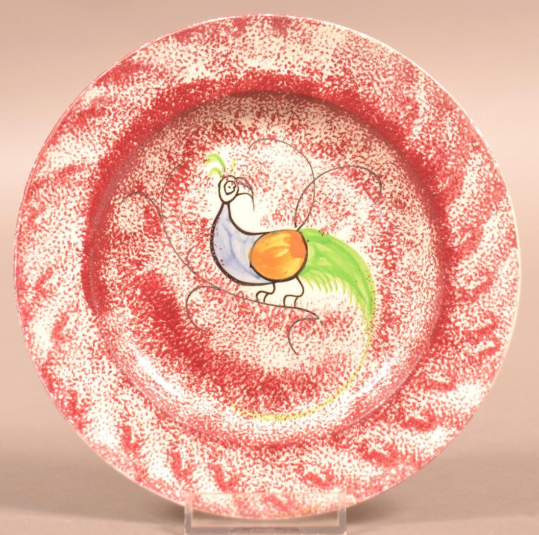 Red Spatter China Peafowl Pattern Plate. (1 of 2)