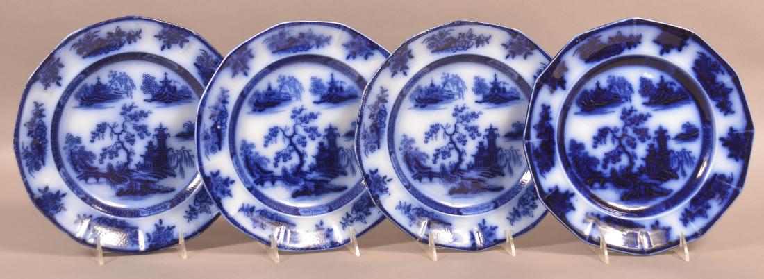 Four Flow Blue "Chapoo" Ironstone China 10-1/2" Plates. (1 of 2)