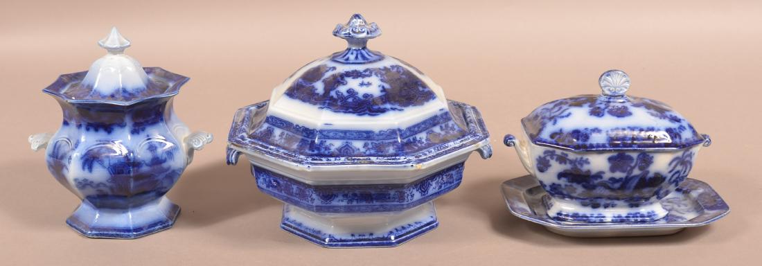 Three Pieces of Flow Blue Various Pattern Ironstone (1 of 2)