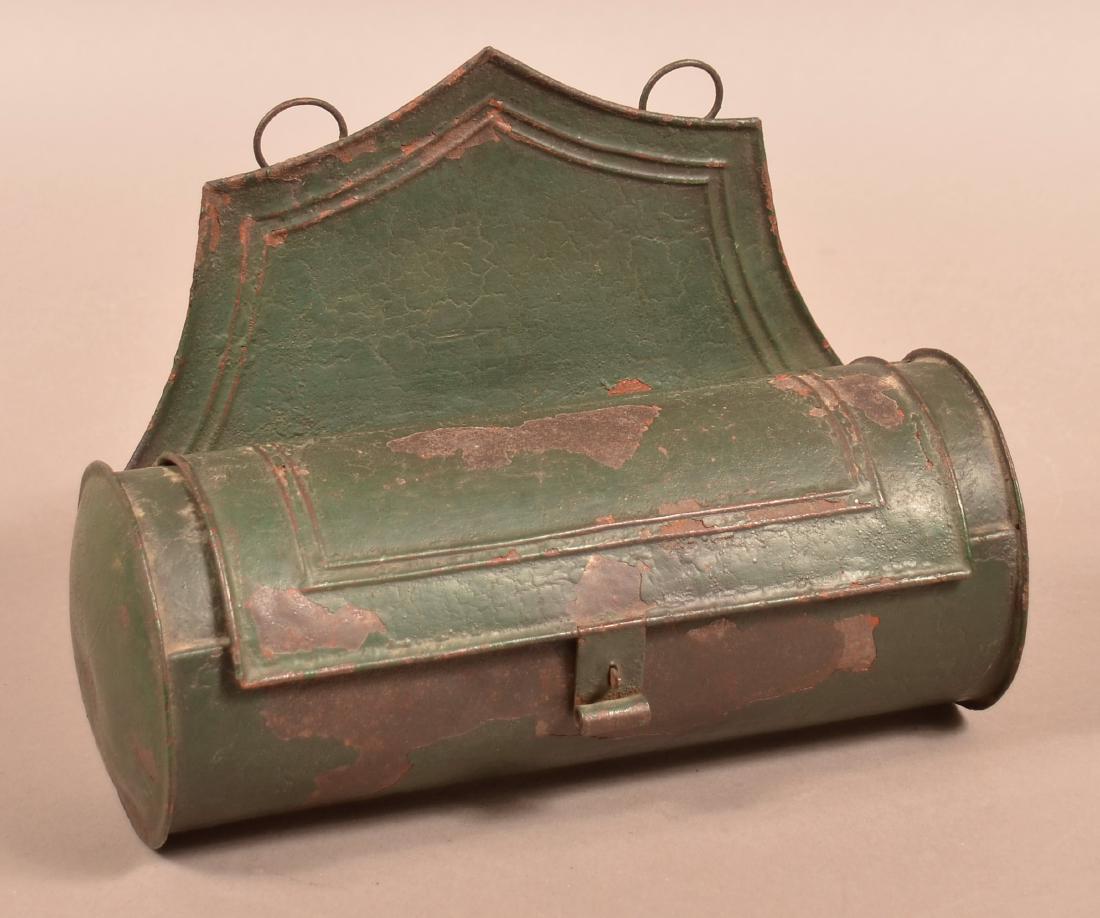 19th Century Tin Cylindrical Form Candle Box. (1 of 3)