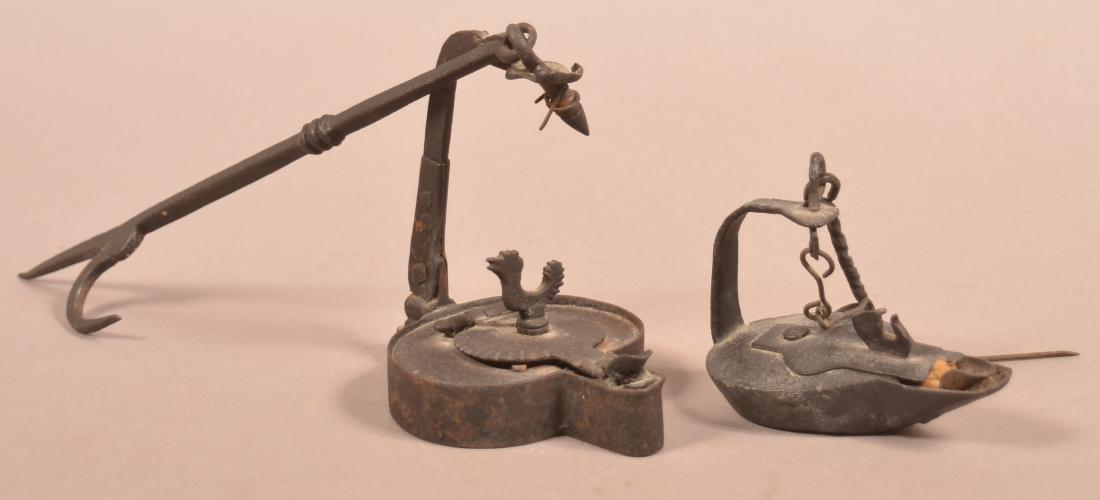 Two 18/19th Century Iron Betty Lamps with Rooster (1 of 5)