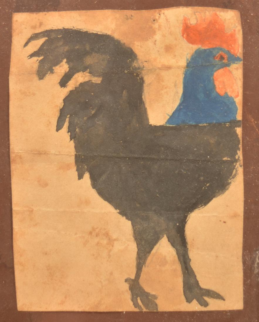 PA Small Folk Art Watercolor Drawing of a Rooster. (1 of 2)