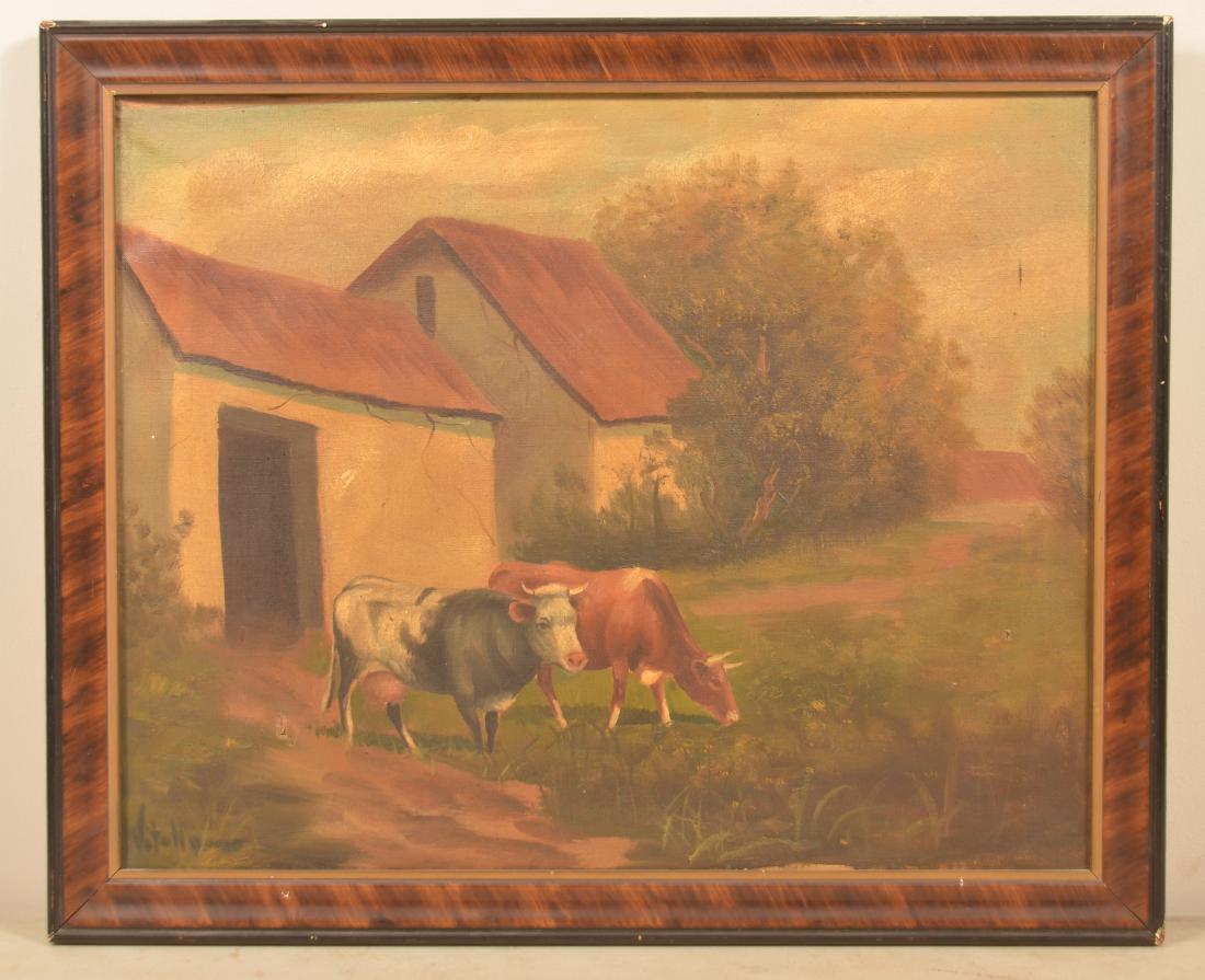Italian 19th Century Oil on Canvas Cows Grazing (1 of 4)