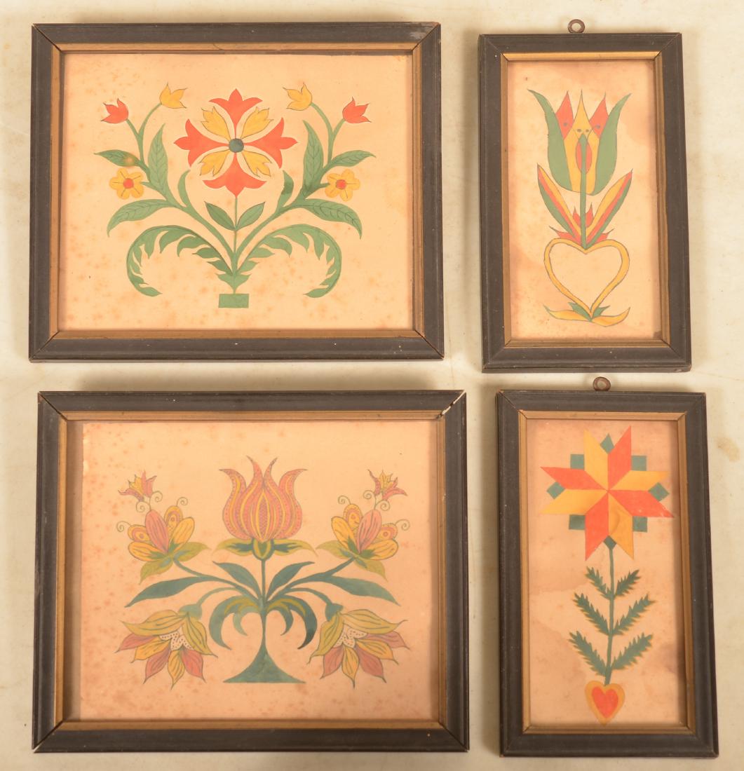 Four R. Apgar Vintage Folk Art Fraktur Drawings. (1 of 1)