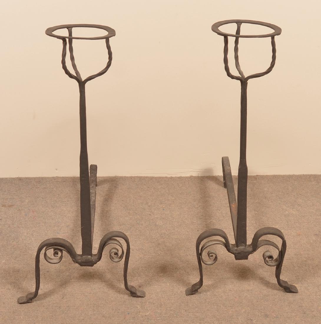 Pair of 19th Wrought Iron Andirons. (1 of 2)