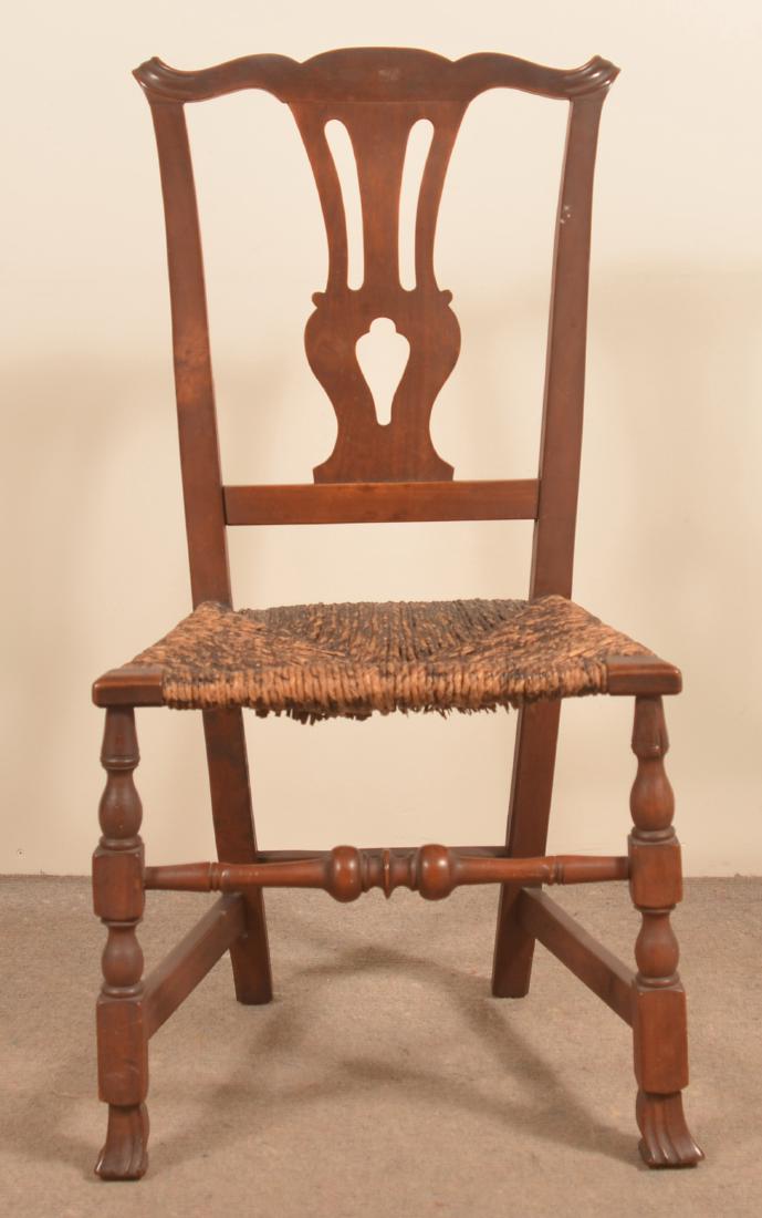Queen Anne 18th Century Walnut Rush Seat Sidechair. (1 of 2)