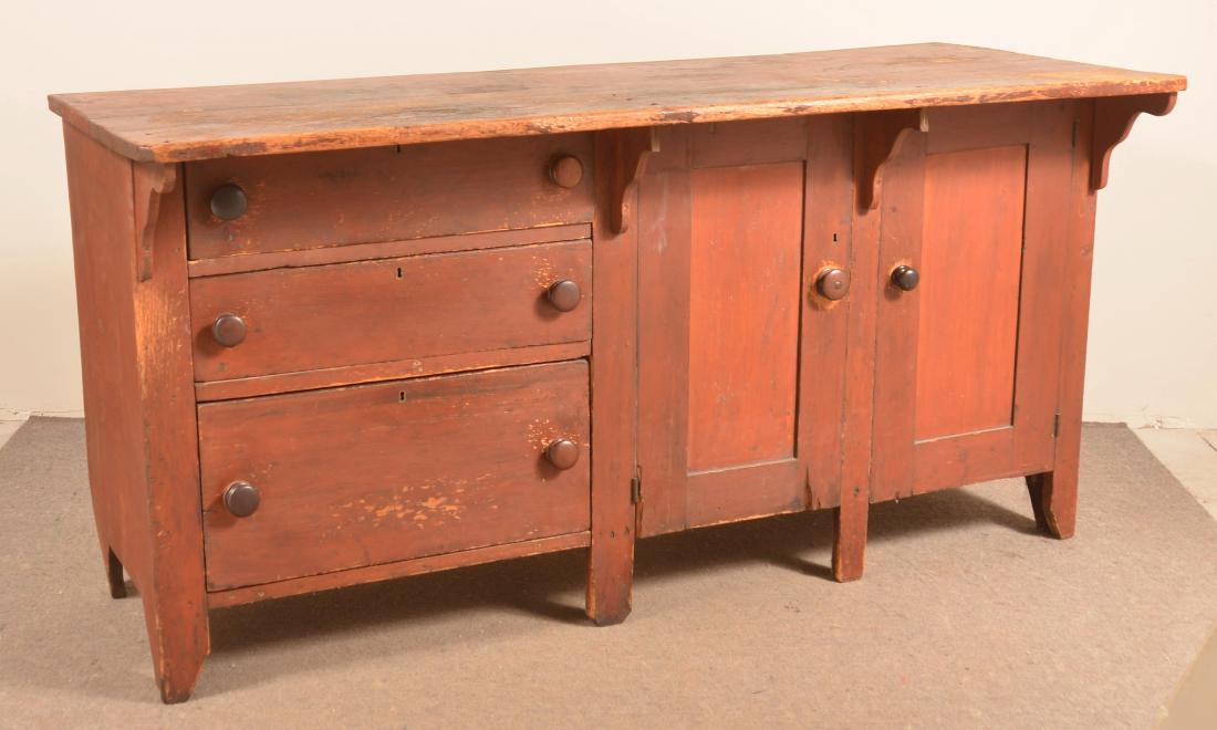 19th Century Red Painted Softwood Work Bench. (1 of 3)