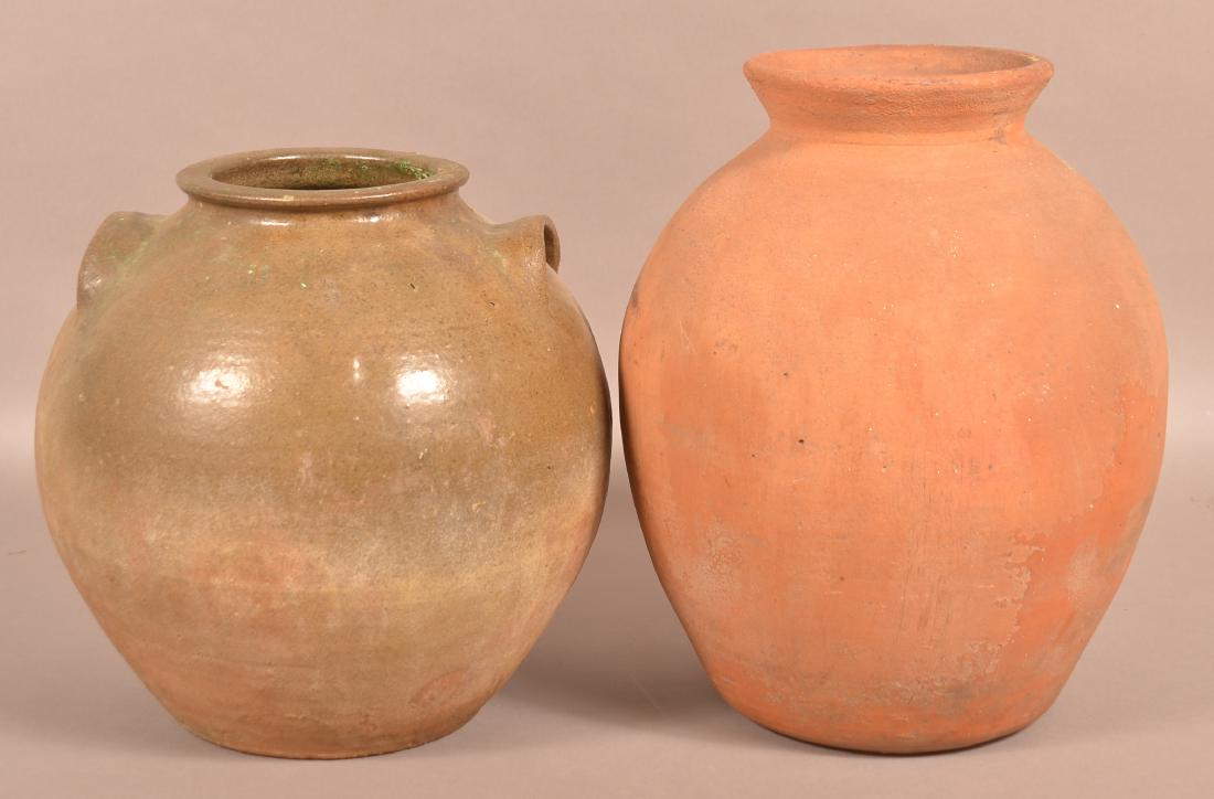 Two Large Antique Redware Pottery Vessels. (1 of 2)
