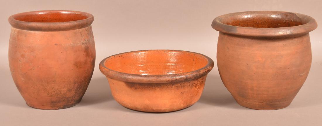 Three 19th Century Interior Glazed Redware Vessels. (1 of 2)