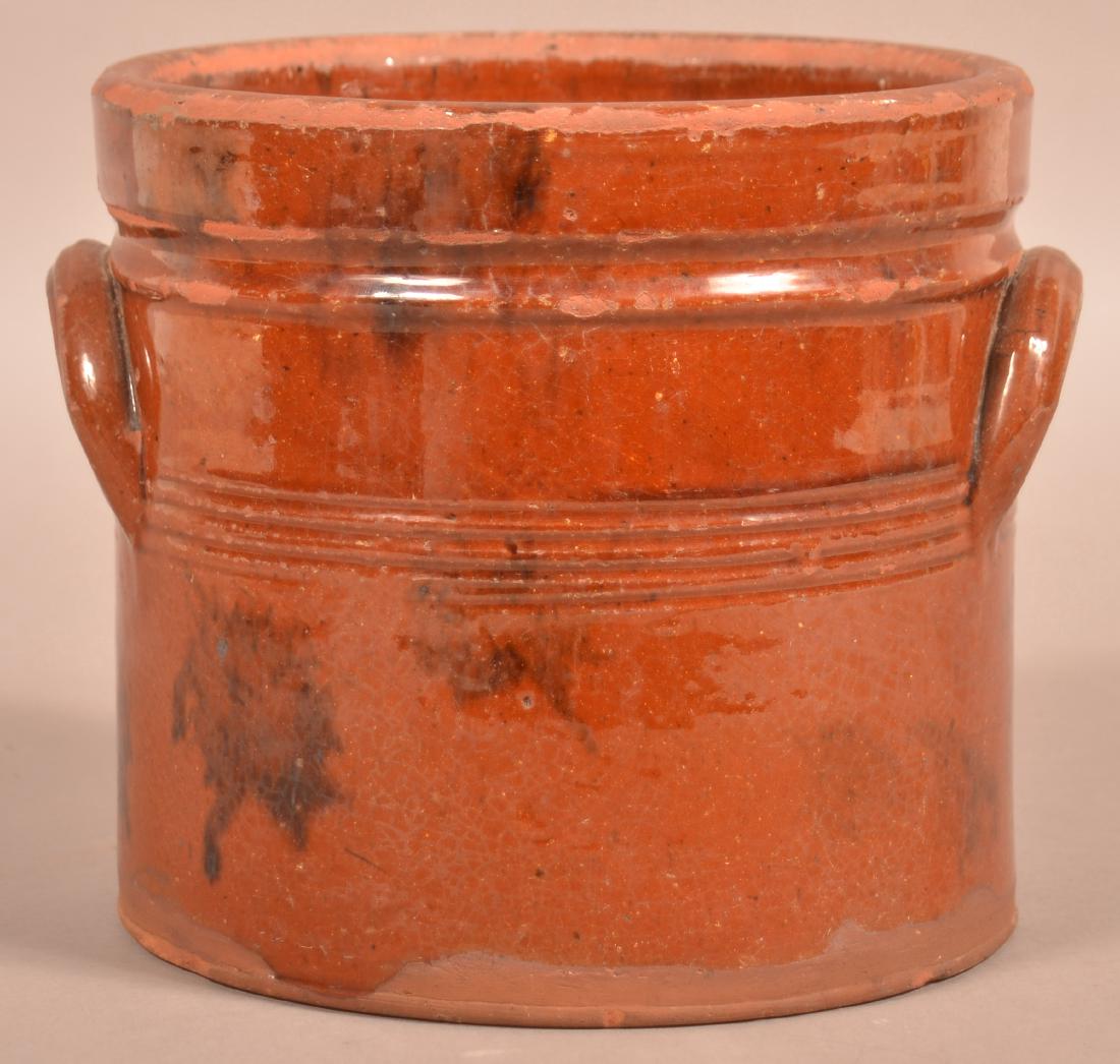 Pennsylvania 19th Century Mottle Glazed Redware Crock. (1 of 2)