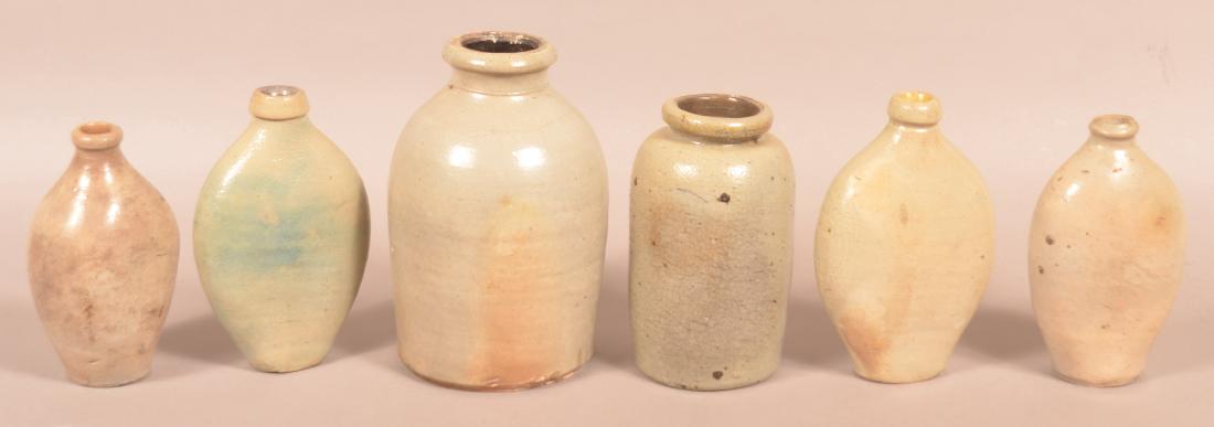 Six 19th Century Glazed Stoneware Bottles and Flasks.: Six American 19th Century Glazed Stoneware Bottles and Flasks. Tallest measures 9-1/4"h. Condition: Good with minor rim chips.