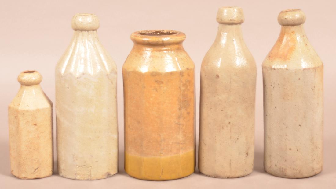 Five 19th Century Glazed Stoneware Bottles and Jar. (1 of 3)