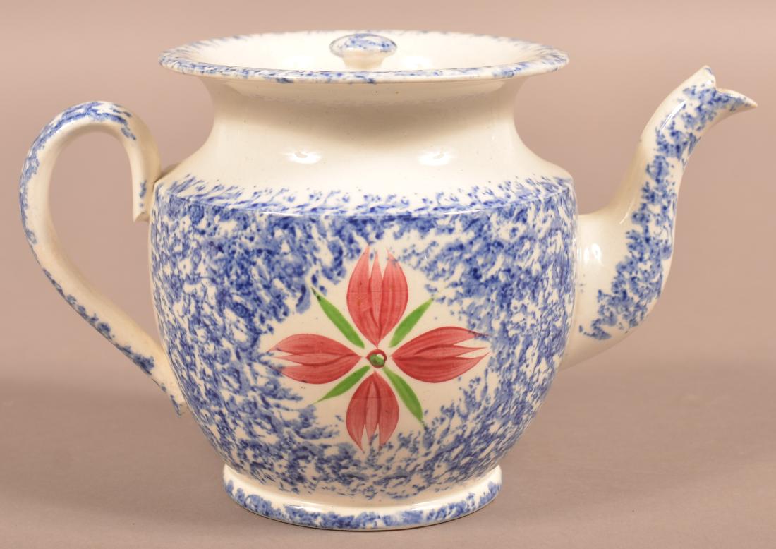 Blue Sponge Cluster of Buds Pattern China Teapot. (1 of 5)