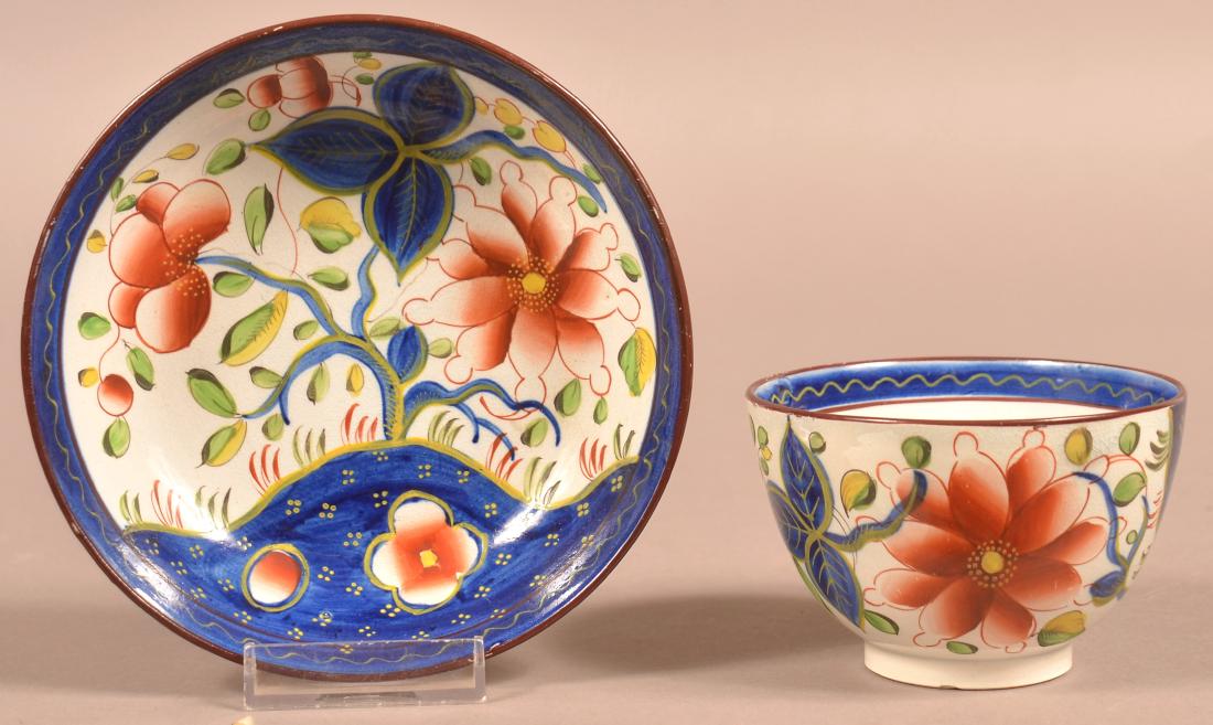 Gaudy Dutch China Sunflower Pattern Cup and Saucer. (1 of 2)