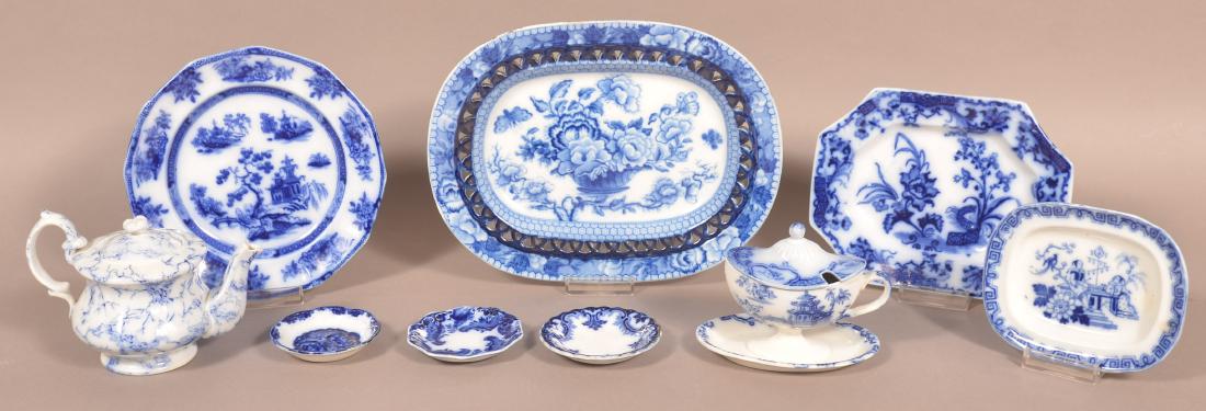 Nine Various Pieces of Antique Flow Blue China. (1 of 1)