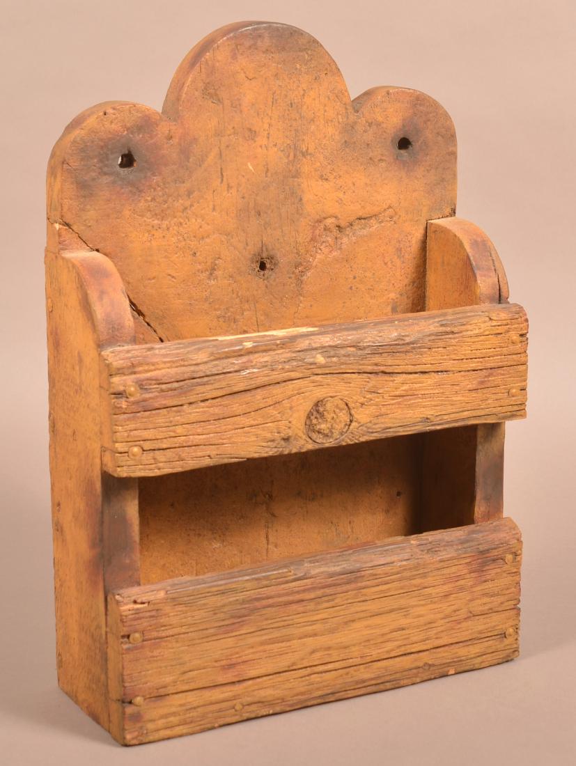 Mustard Over Red Paint Primitive Softwood Wall Shelf. (1 of 3)