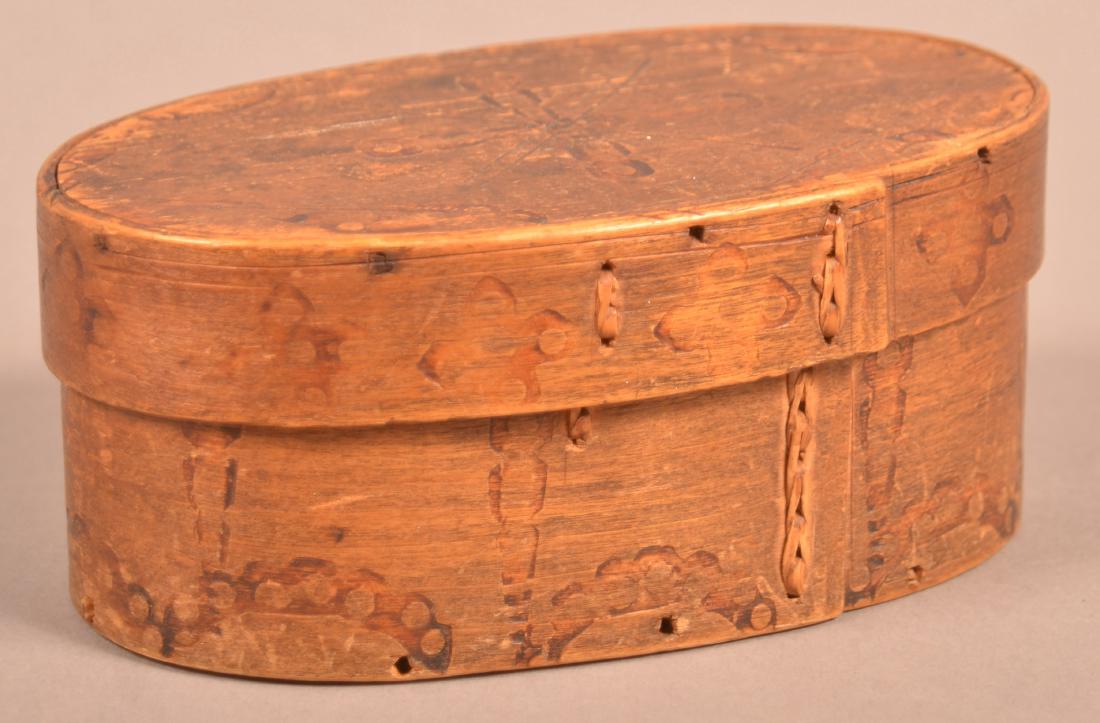 19th Century Punch Decorated Oval Bentwood Ribbon Box. (1 of 4)