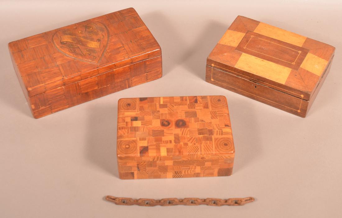 Three Antique/Vintage Marquetry Bureau Boxes. (1 of 2)