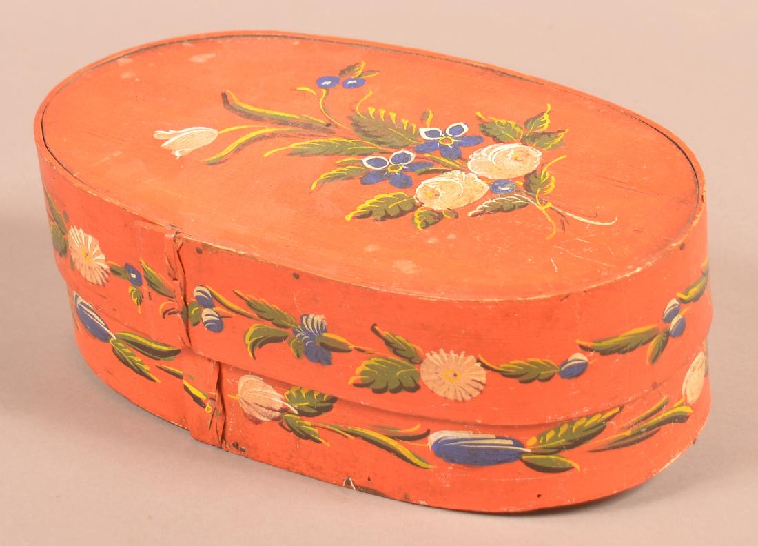 Continental Polychrome Decorated Bentwood Ribbon Box. (1 of 4)