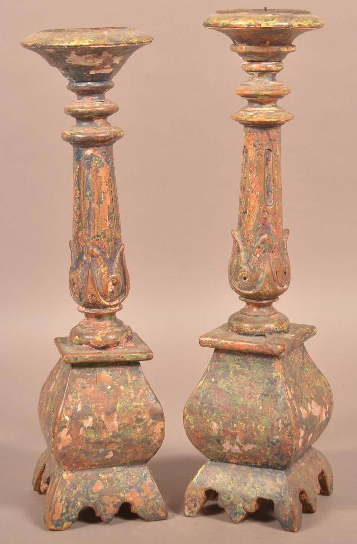Pair of 18th Century Style Carved Wood Candlesticks. (1 of 2)