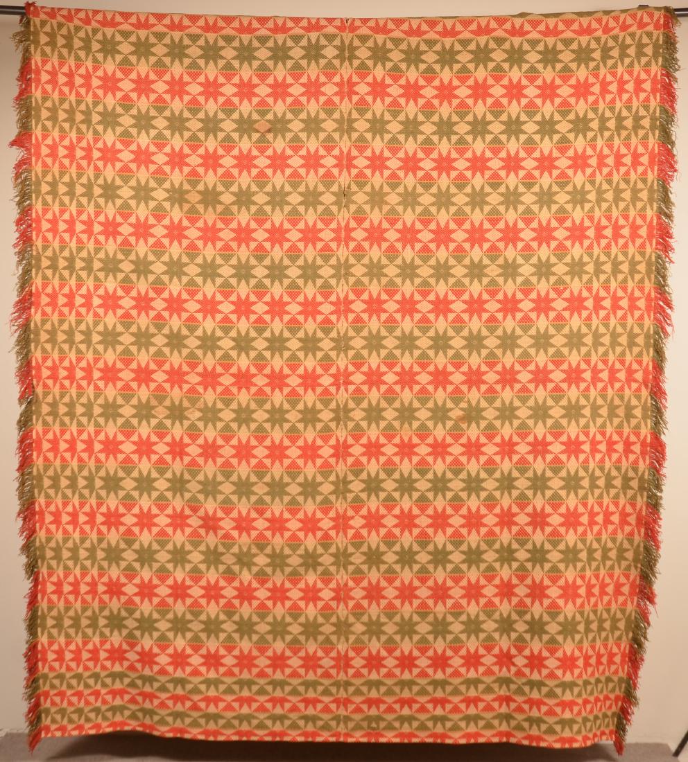 PA Two Part Overshot Geometric Pattern Coverlet. (1 of 4)