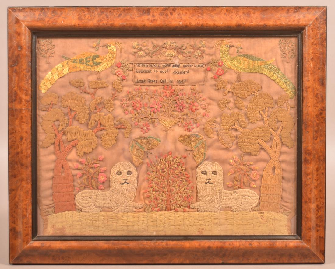 19th Century Mirror Image Pictorial Needlework Sampler. (1 of 8)