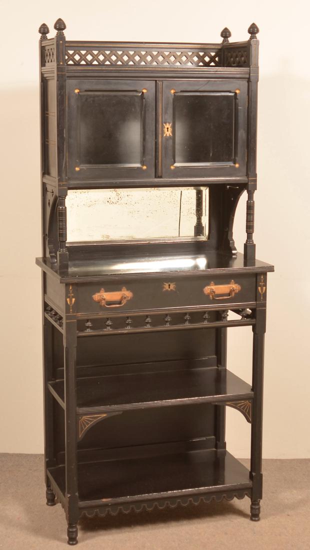 Eastlake Two Part Ebonized Over Cherry Curio Shelf. (1 of 3)